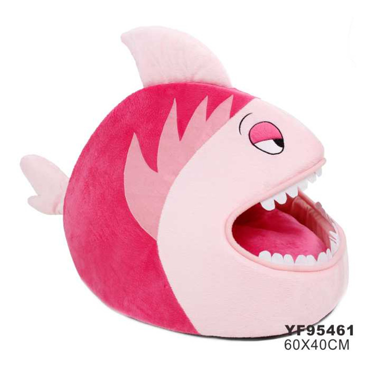 Pet Products Pink Shark Shape Plush Portable Dog Cave Bed