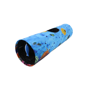 Fashion Ocean Printed Large Cat Tunnel with Plush Fish Toy