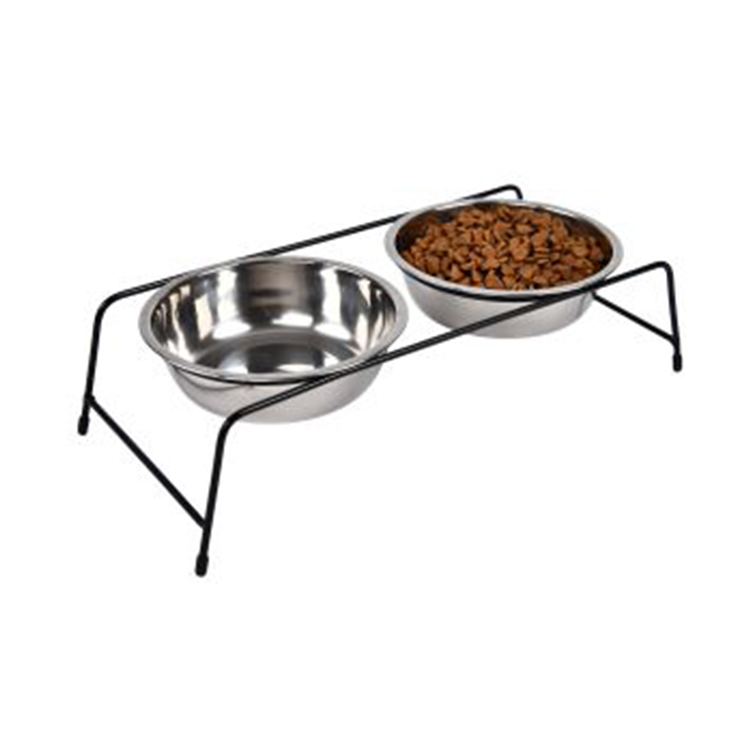 Two Ways Drink Ceramics Food Dog Bowl Stand With Stainless Steel