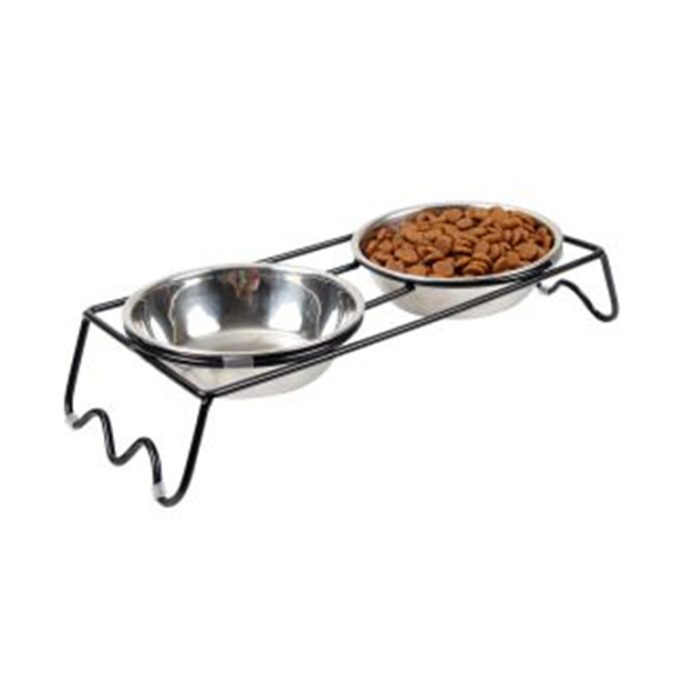 Two Ways Drink Ceramics Food Dog Bowl Stand With Stainless Steel