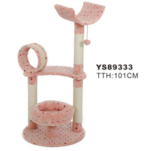 Pink Coral Fleece Sisal Cat Tree Condo With Hanging Toy