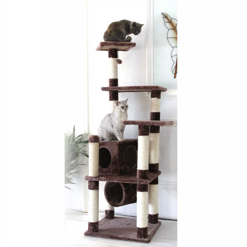 Brown Climbing Scratcher Cat Tree, Large Cat Tower,Cat Tree House