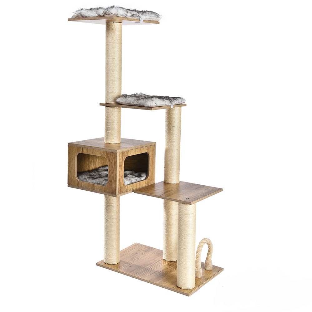 5 Levels Wooden Modern Cat Tree Tower Cat's Activity Furniture