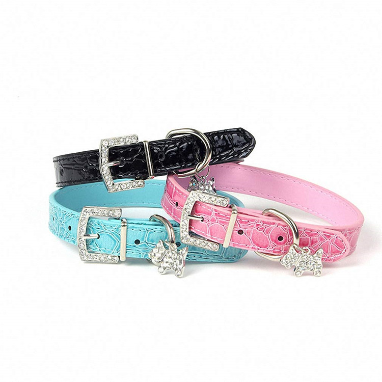 Crystal Pendant Puppy and Cat Buckle Pet Luxury Dog Collar, PU Leads Neck Strap Pet Accessories Dog Collar Pet