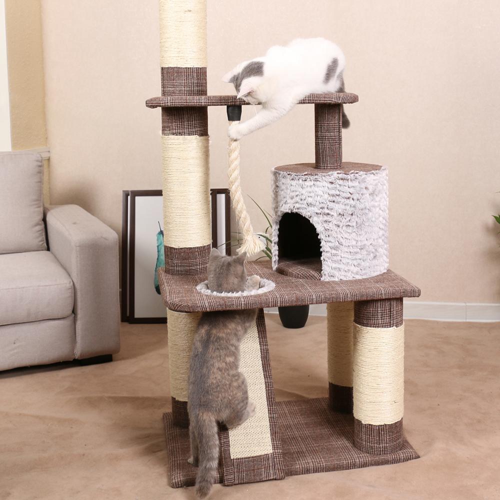 Cardboard Cat Tree House, Plush Fur Cat Craft Delux Cat Tree With Scratching Board