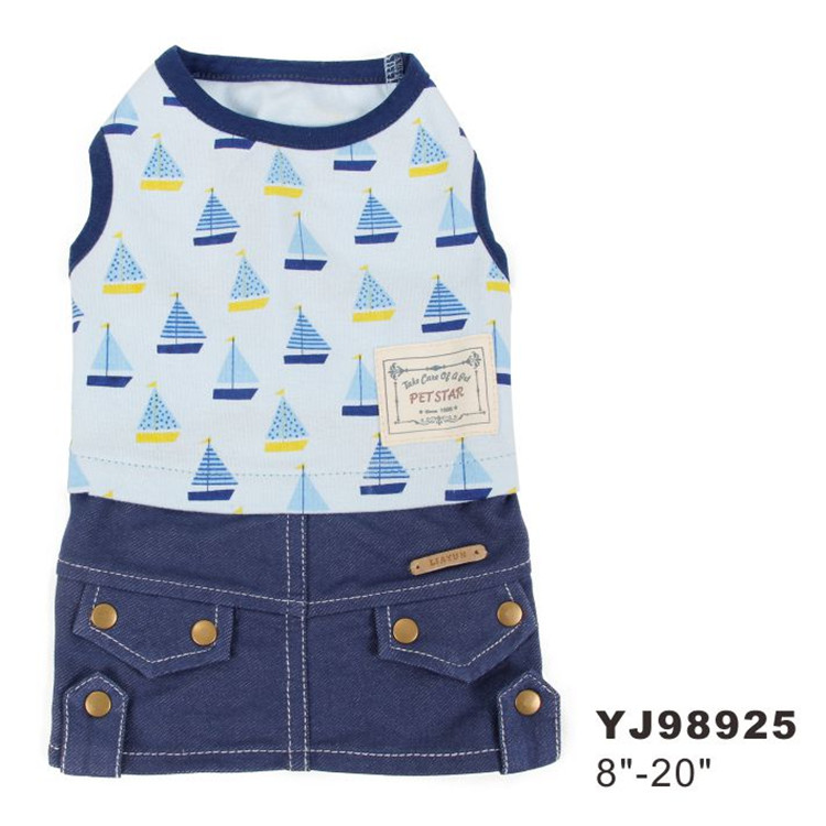 Worth Buying Sailboat Printed Denim Pet Dog Dress