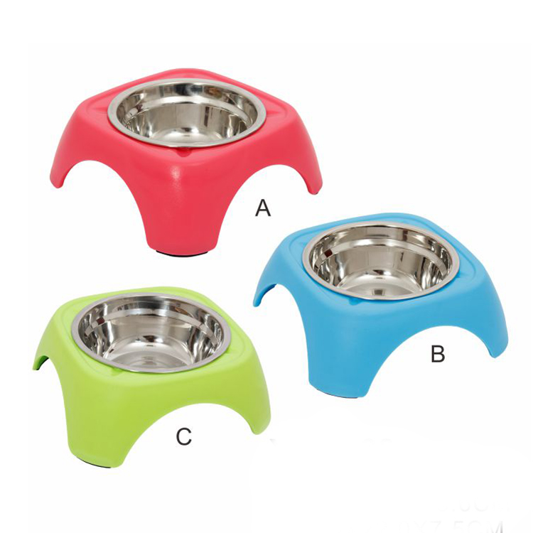 Premium Stainless Steel Pet Dog Cat Single Bowls With No-Spill Resin Station