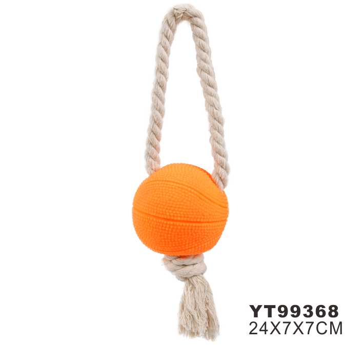 Soft Squeak Vinyl Pet Ball With Rope For Puppy dog