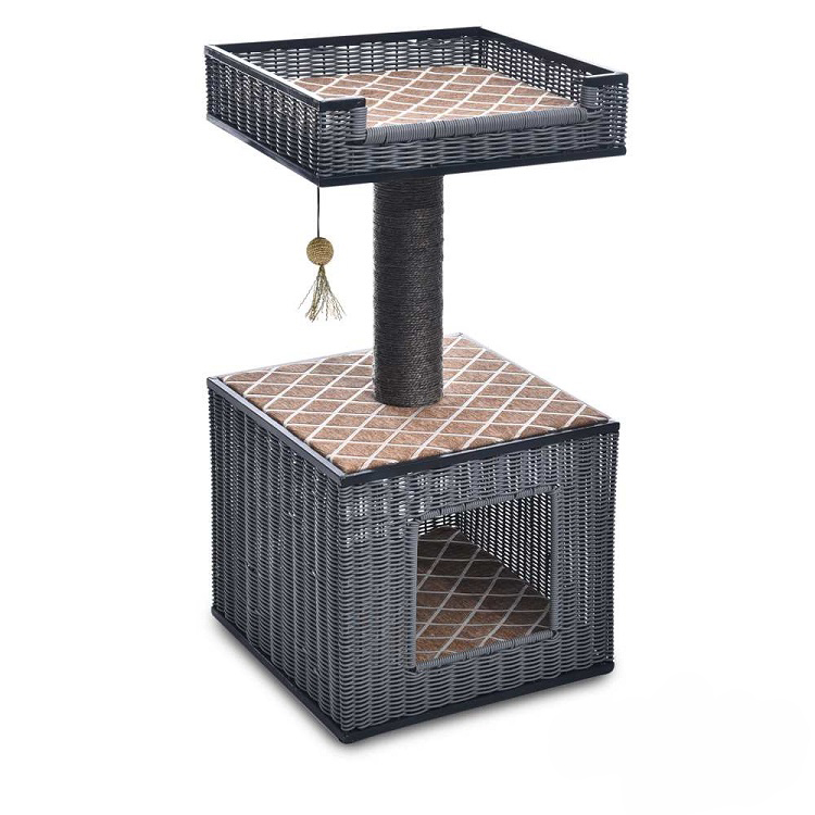 Comfortable Latest Style Stable Rattan Cat Tree, Durable Cat Scratching Tree