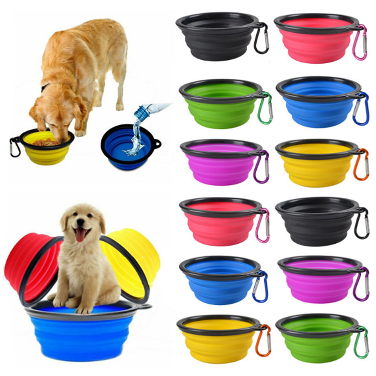 Colorful Dog Cat Food Water Feeding Cup Portable Collapsible Silicone Foldable Dog Bowl