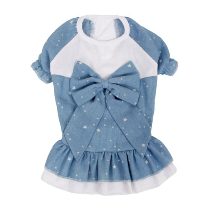 Fashion design pet clothes,polyester small pet dog dress with bowknot