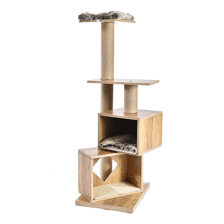 Multi-levels Durable Wooden House Toys Cat Scratching Tree