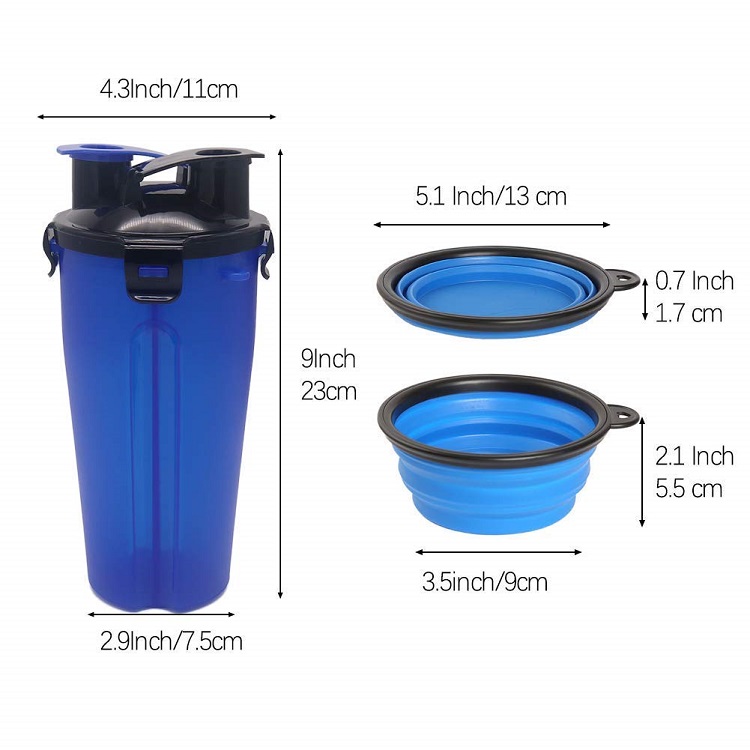 Convenient Portable Easy to Carry Dog Food Bowl, Leakproof Pet Travel Water and Food 2 in 1 Cups Collapsible Dog Bowl