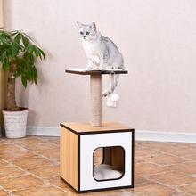 Removable Beige Wood Large Cat Condo With Scratching Post