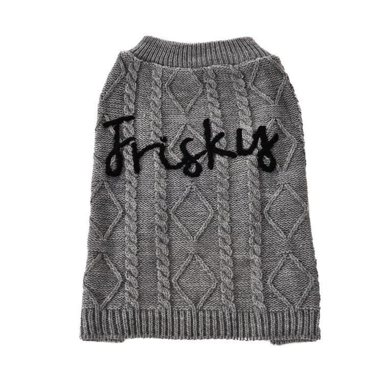 Fashion English Words Printed Grey Wool Soft Pet Sweater with Button For Small Medium Large Dogs