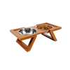 Wholesale Fashion Style Wood Base Stainless Steel Pet Bowl for Small Dogs