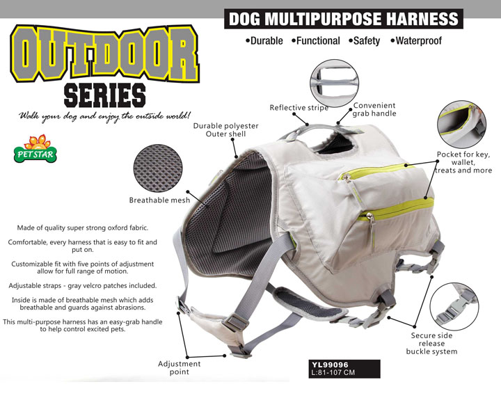 Durable Waterproof Outdoor Functional Reflective Dog Harness 
