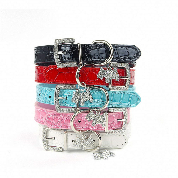 Crystal Pendant Puppy and Cat Buckle Pet Luxury Dog Collar, PU Leads Neck Strap Pet Accessories Dog Collar Pet