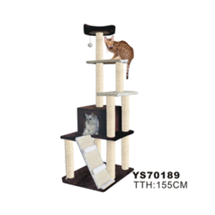 Wear And Scratch Resistance Cat Tree Furniture Beige Floor To Ceiling Cat Tree For Big Cats