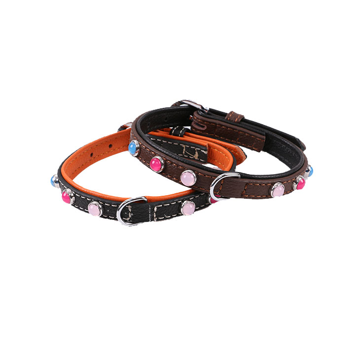 Fashion Colorful Luxury Artificial Stones PU Leather Dog Collar with Metal Buckle
