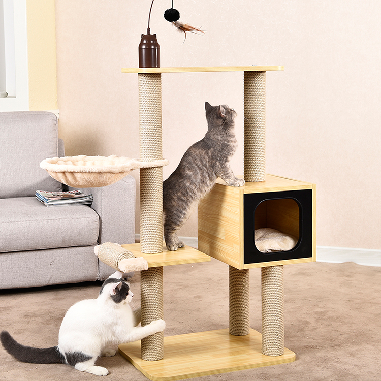 Custom Wood Pet Cat Tree,Modern Luxury Large Cat Tree With Toys