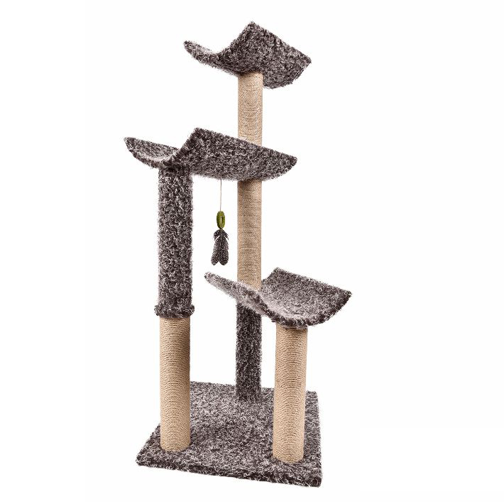 Modern Stylish Three Pillars Plush Fur Luxury Cat Scratcher Tree Furniture