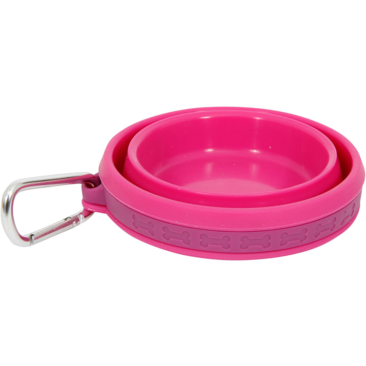 Portable Travel Treat Tote Foldable Collapsible Silicone Dog Bowl With Expandable Cup Dish