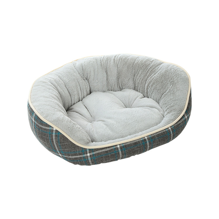 Fashion Plaid Design Gray Microfiber Soft Dog Bed