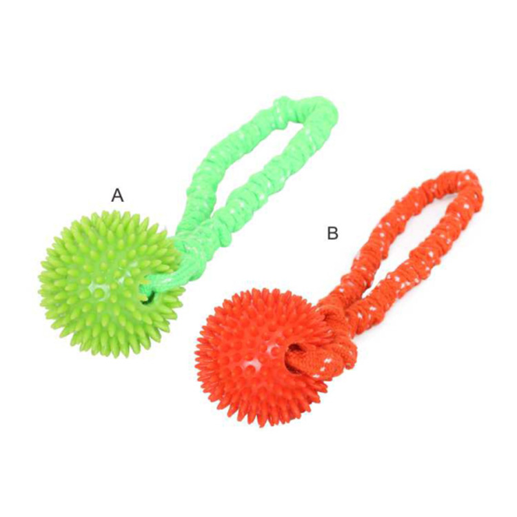 Fluorescent green black pet squeaky ball rope chew dog toy