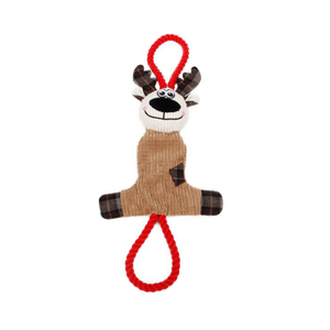Wholesale Brown White Christmas Deer Durable Plush Dog Toy With Rope