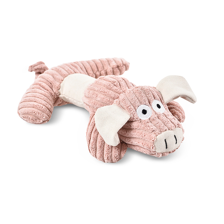 Cute Piggy Shape Corduroy Fabric Dog Plush Toy with Squeaker