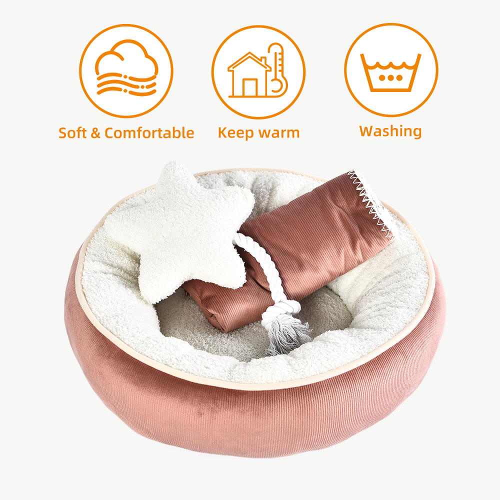 Pet Supplies Wholesaler 3 Pieces Gift Pack Best Donut Dog Bed with Toy And Blanket