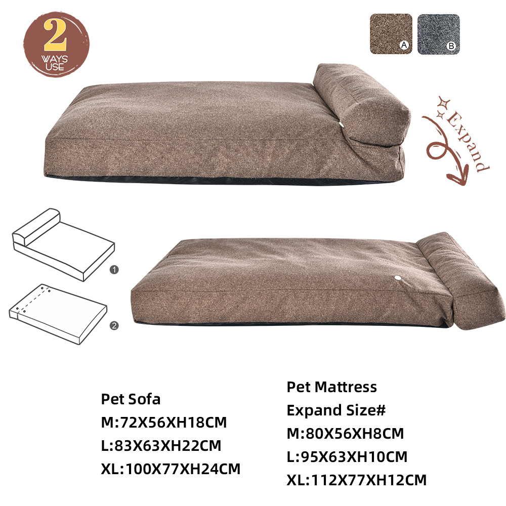 Water Repellent Pet Sofa & Mattress with Removable Bolster