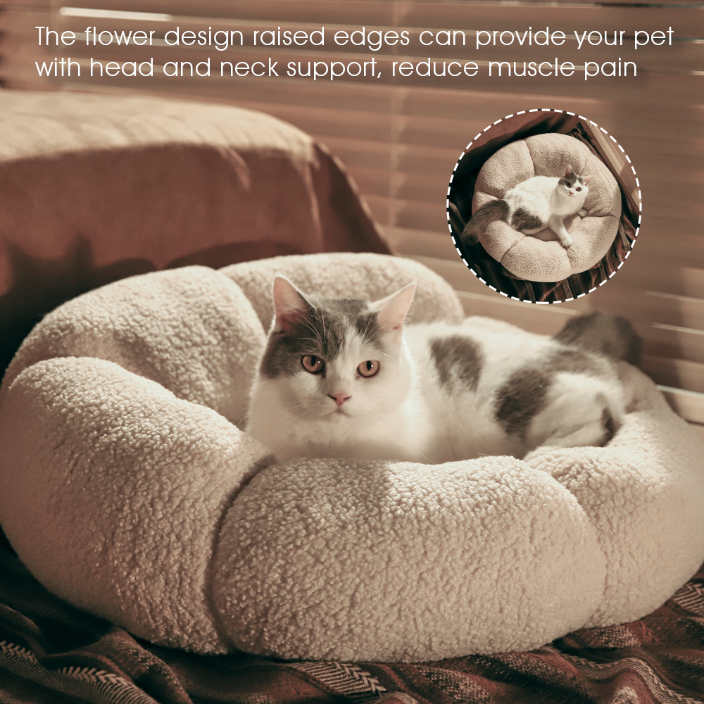 Non-slip Bottom Soft Flower Shape Orthopedic Round Plush Pet Dog Cushion