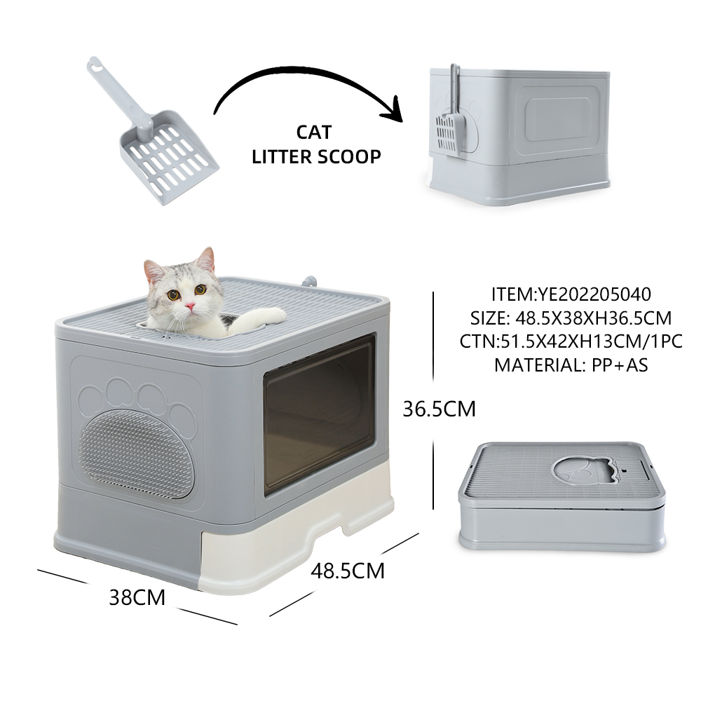 Foldable Portable Enclosed Cat Litter Box With Litter Scoop