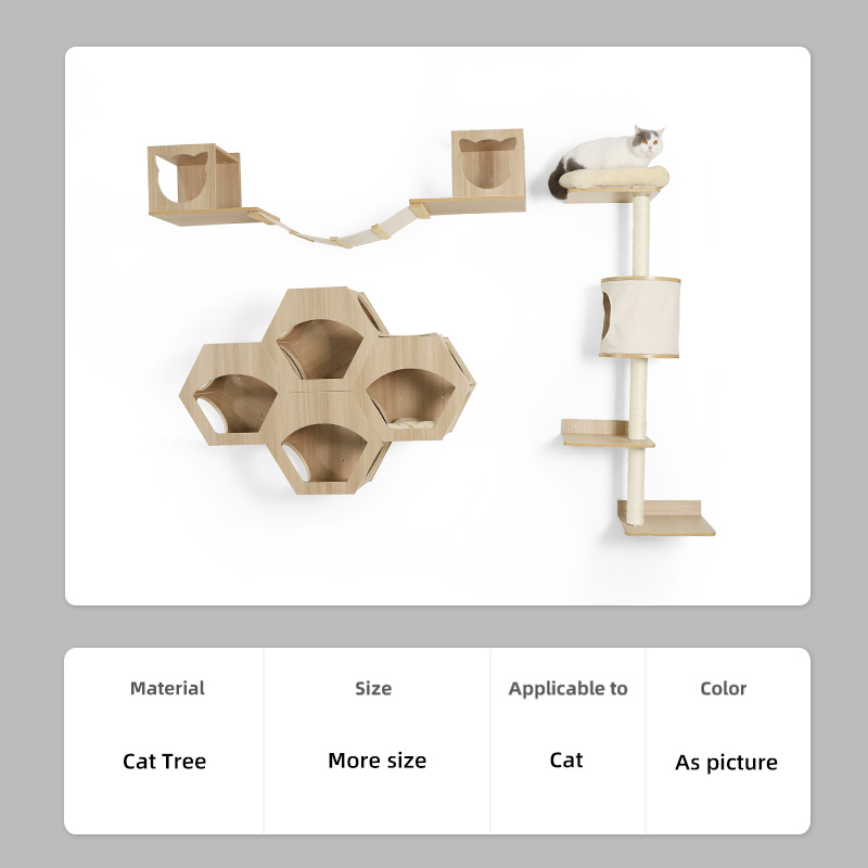 Petstar New Design Wood Cat Play Climbing Activity Center Furniture Wall Mounted Cat Tree Shelves Climb Set