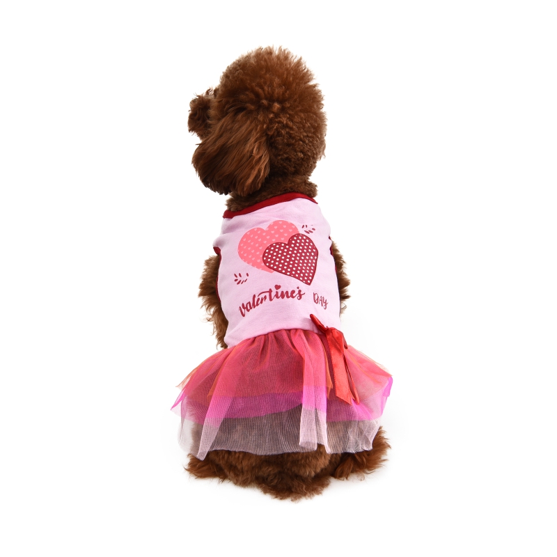 Stylish Pink Gauzy with Reb Bowtie Pet Summer Cloth Puppy Skrit