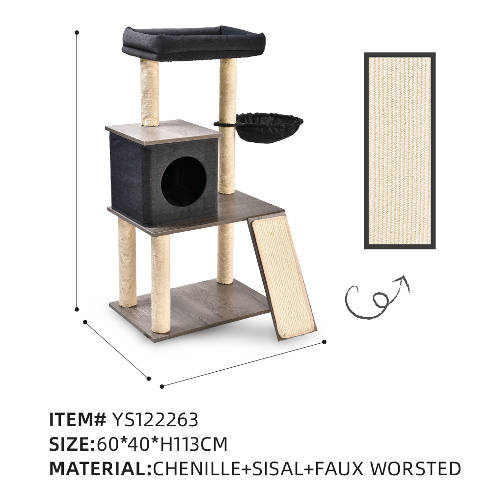 Natural Sisal Washable Grey Morden Cat Tower House with Scratch Board