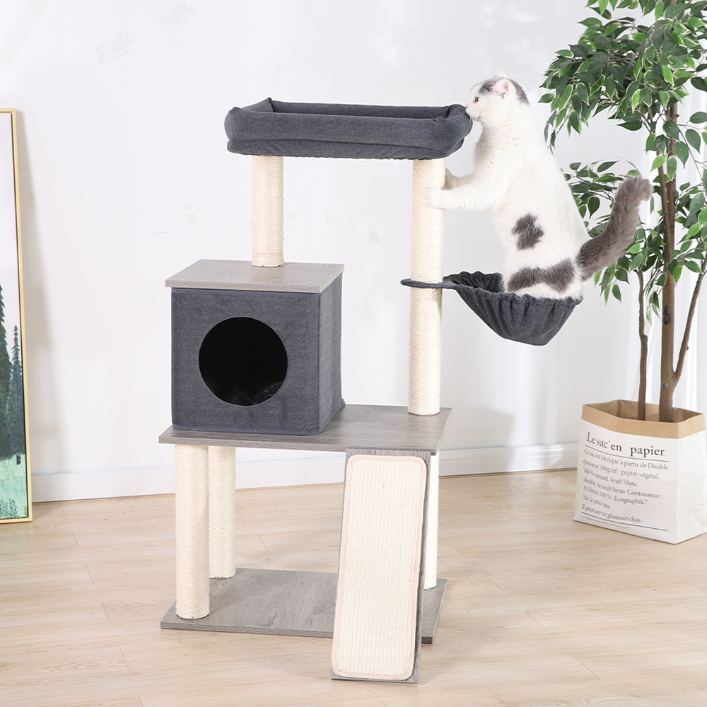 Natural Sisal Washable Grey Morden Cat Tower House with Scratch Board