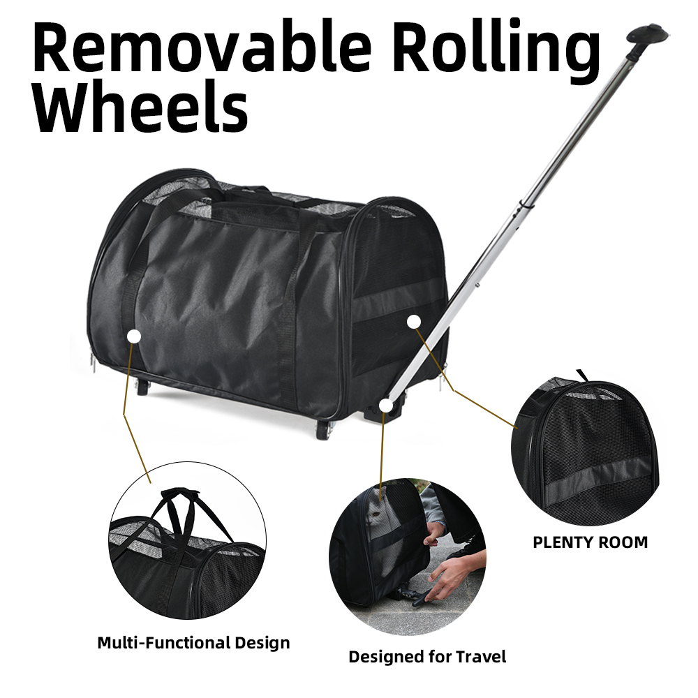 wholesale Folding Travel pet carrier bag with wheels and handle